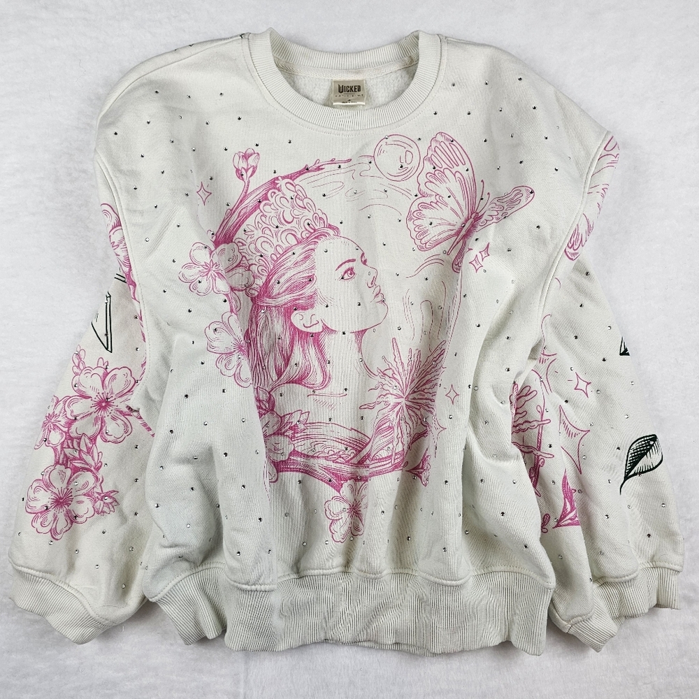 Wicked Katie Kime Good/Bad‎ Graphic Pullover Sweatshirt Cream M The Wizard Of Oz